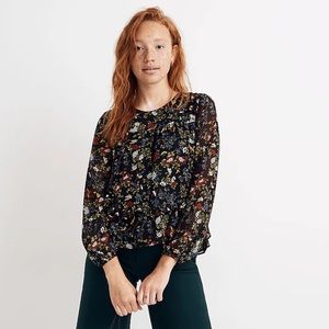 Madewell Sheer-Sleeve Ruffle Peplum Top in Finch Floral